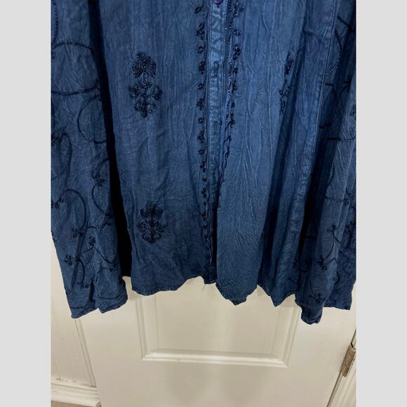 Vintage Expressions Blue Embroidered Rayon Maxi Dress Duster 3X Boho Festival - Picture 6 of 10